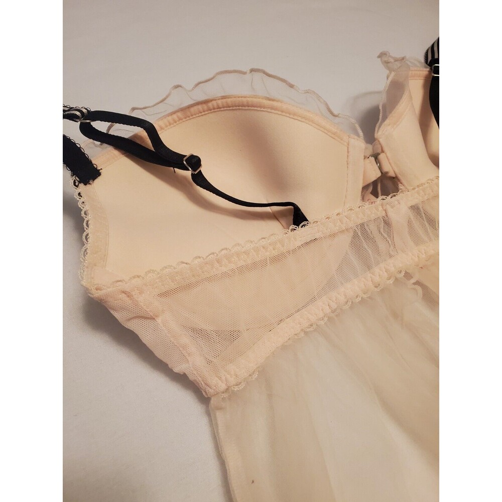 Victoria's Secret Light Pink Lace Lingerie 36C Push Up Padded Bows & Strips - Picture 9 of 10
